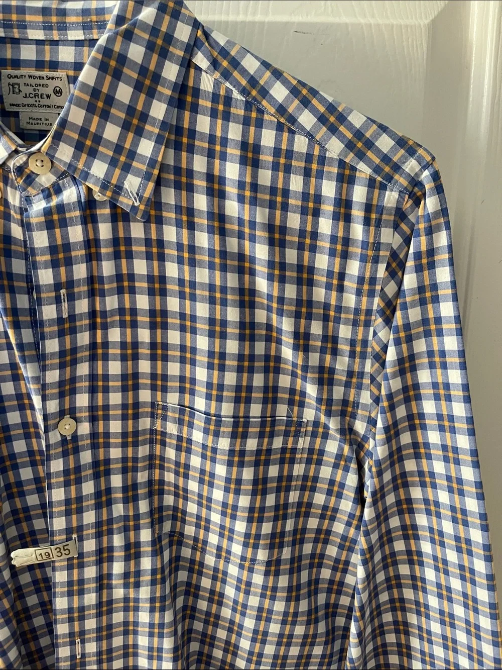 J. Crew Men's Navy, Brown and White Checked Button-Down Shirt